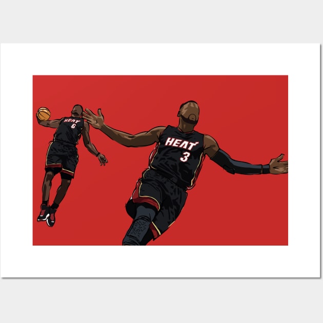 Dwyane Wade and LeBron James Iconic Miami Sketch Wall Art by rattraptees